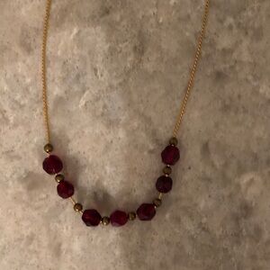 Elegant Gold and Ruby Red Beaded Necklace